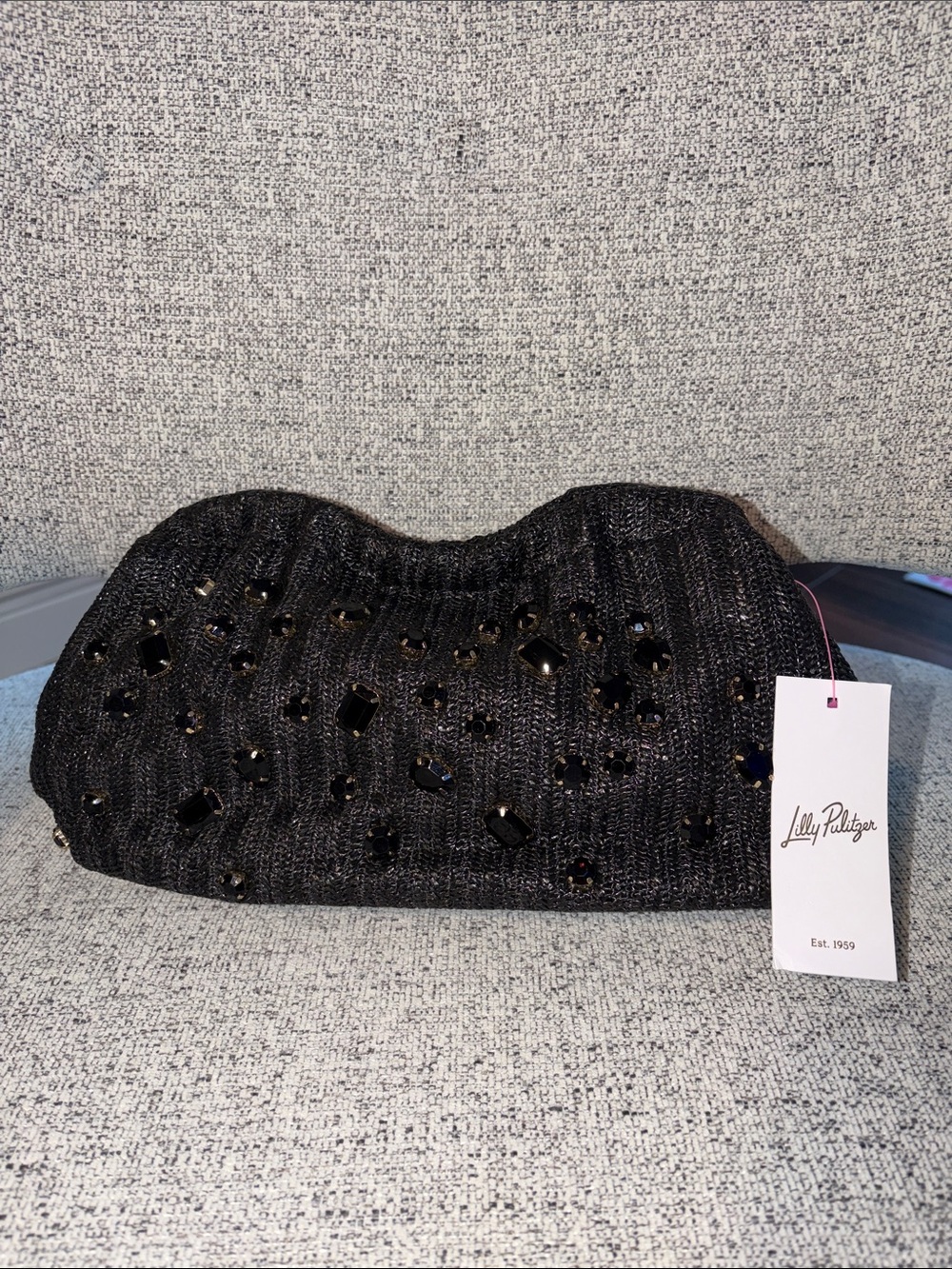 Lilly Pulitzer Black Beaded Knit Lolamie Clutch